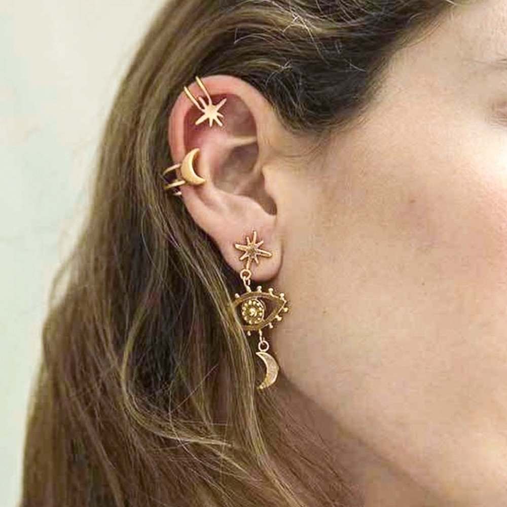 Gold Boho Eye/Moon/Star Earrings - Picture 5 of 7